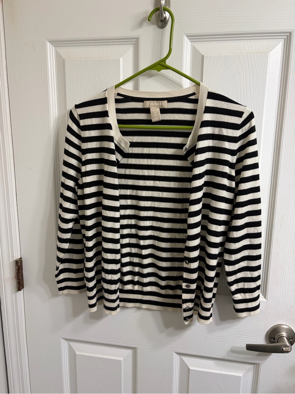Banana Republic Black and White Striped Crewneck Sweater
